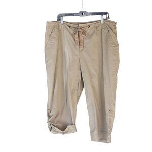Vintage Womens St John's Bay Khaki Roll Tab Drawstring Capri's 18W